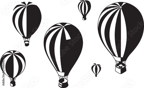 Striped Hot Air Balloons Silhouette Collection Floating in the Sky Adventure Concept