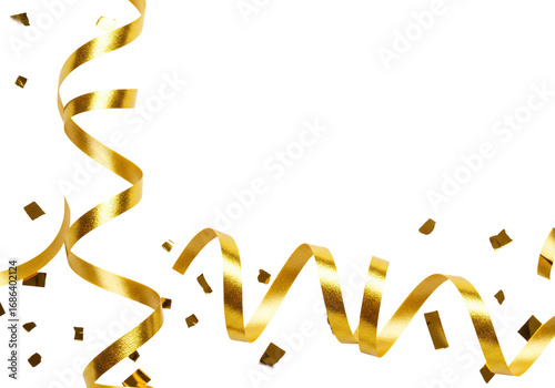 Gold ribbons and confetti celebration background