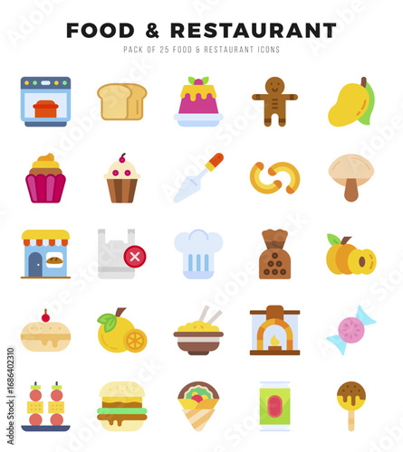 Food and Restaurant Icons Pack. Flat icons set. Flat icon collection set.
