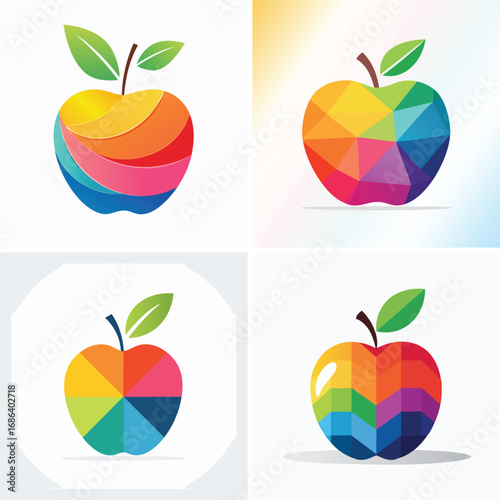 Apple a vibrant collection of abstract vector illustrations, multiple colorful elements mixed together, energetic and playful composition.