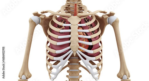 Human rib cage protecting internal organs isolated on white background