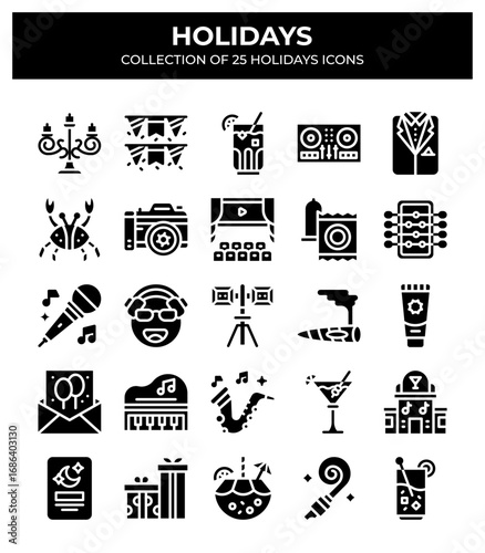 Holidays. Collection of 25 Festive Icons for Parties and Celebrations