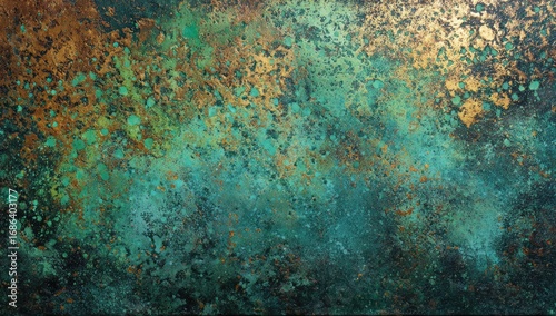 Abstract textured surface with teal and gold flecks