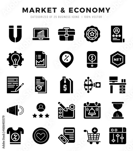 Market & Economy icons Pack. Glyph icons set. Market & Economy collection set.