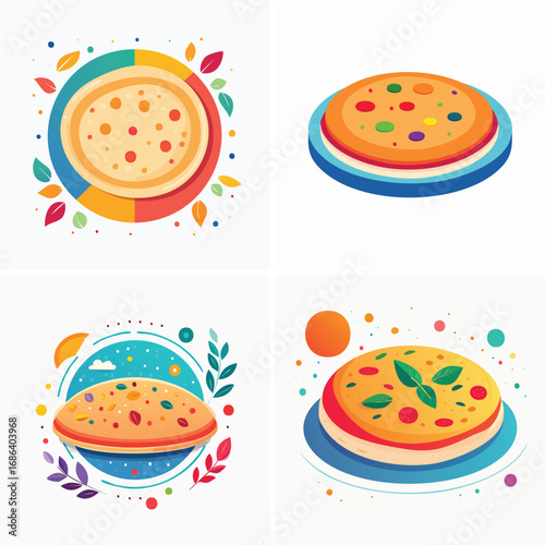 Flatbread a fun and colorful ensemble of mixed vector graphics, full of vivid tones and modern abstract design elements