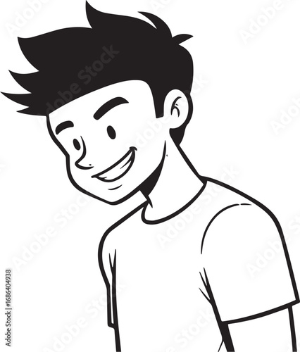 Handsome Man Black and White Illustration Vector Image Male Portrait Fashion Sketch Line Art Design