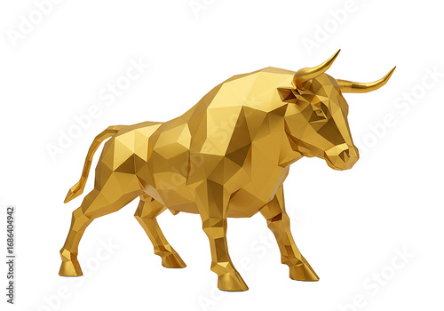 Golden bull low poly 3 d render finance symbol wealth success investment luxury animal geometric polygon transparent background