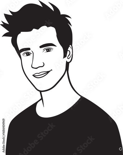 Handsome Man Black and White Illustration Vector Image Male Portrait Fashion Sketch Line Art Design