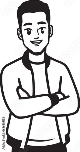 Handsome Man Black and White Illustration Vector Image Male Portrait Fashion Sketch Line Art Design