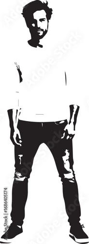 Handsome Man Black and White Illustration Vector Image Male Portrait Fashion Sketch Line Art Design