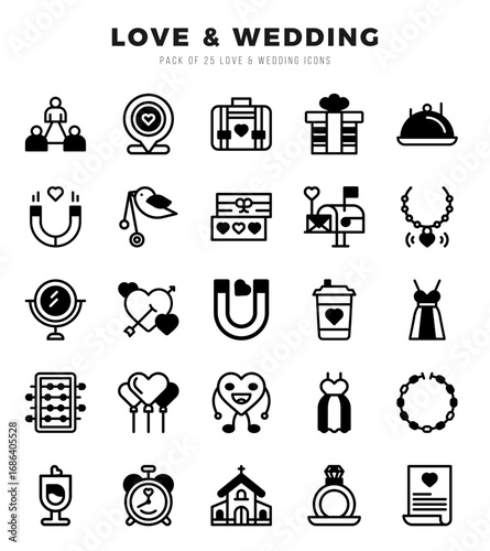 Set of Love & Wedding icons. Vector Illustration.