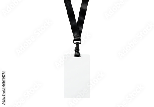 Blank white identification card with black lanyard transparent background