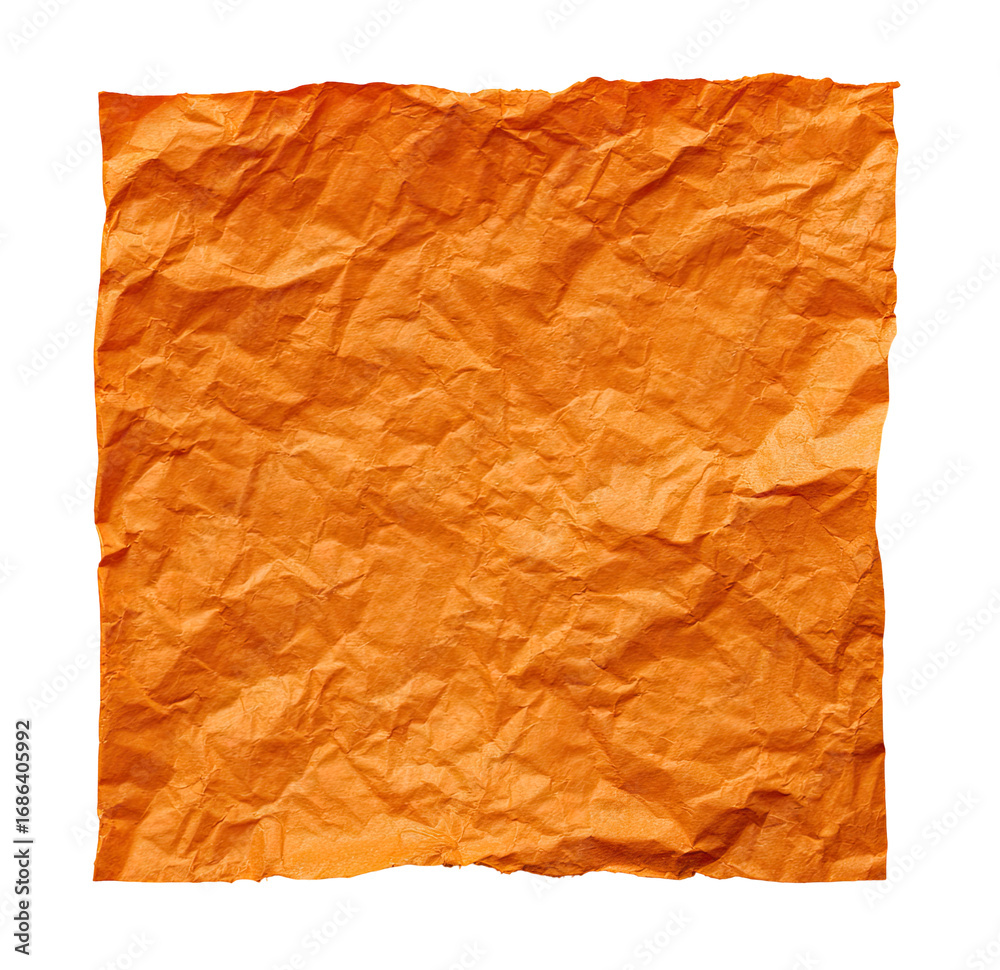Obraz premium Orange crumpled paper, square format, bordered