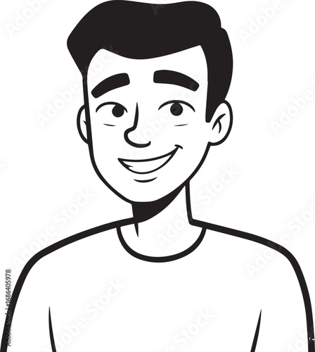 Handsome Man Black and White Illustration Vector Image Male Portrait Fashion Sketch Line Art Design