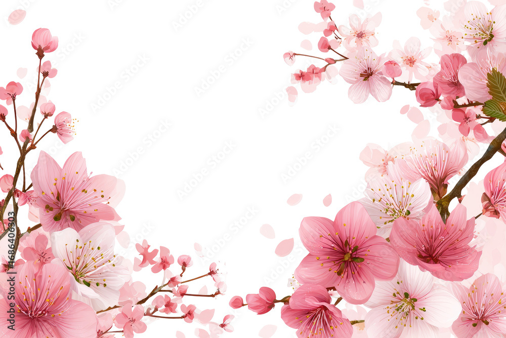 Obraz premium Pink cherry blossoms frame a black background (4)