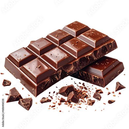 Broken Hershey’s Chocolate Bar Pieces with Crumbs and Bite Mark, Cutout PNG