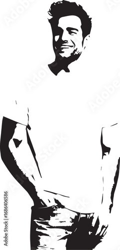 Handsome Man Black and White Illustration Vector Image Male Portrait Fashion Sketch Line Art Design