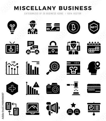 Miscellany Business. Glyph icons Pack. vector illustration.