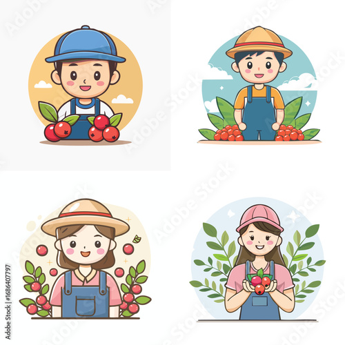 Lingonberry pastel cute cartoon mashup, charming vector characters, soft joyful illustration.