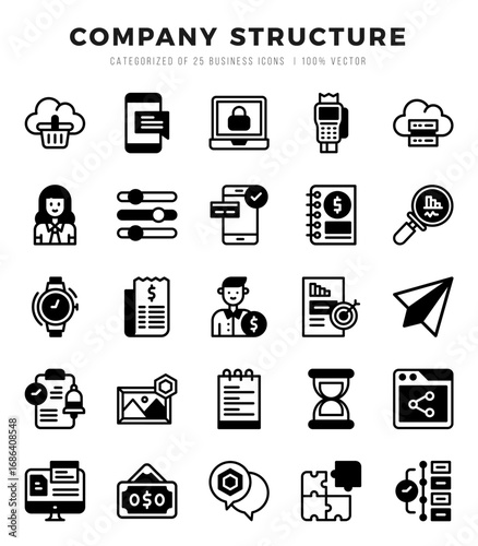 Set of Company Structure Icons. Simple Lineal Filled art style icons pack.