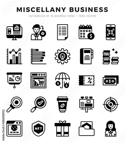 Simple Set of Miscellany Business Related Vector Lineal Filled Icons.