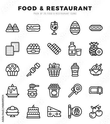 Set of Food and Restaurant Icons. Simple Lineal art style icons pack.