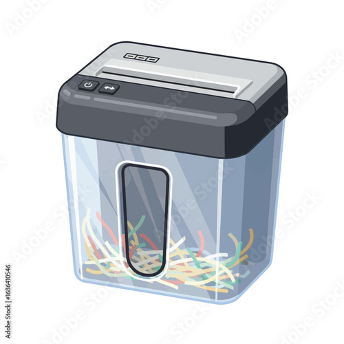 A transparent shredder filled with shredded paper.
