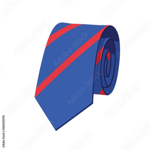 A classic blue necktie with bold red diagonal stripes, neatly rolled up and depicted as a vector illustration on a white background.