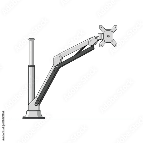 An adjustable monitor arm mount with a gas spring mechanism for ergonomic positioning on a desk.