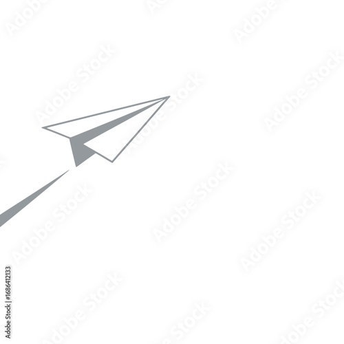 Origami paper plane flying freely, a white symbol of flight and travel
