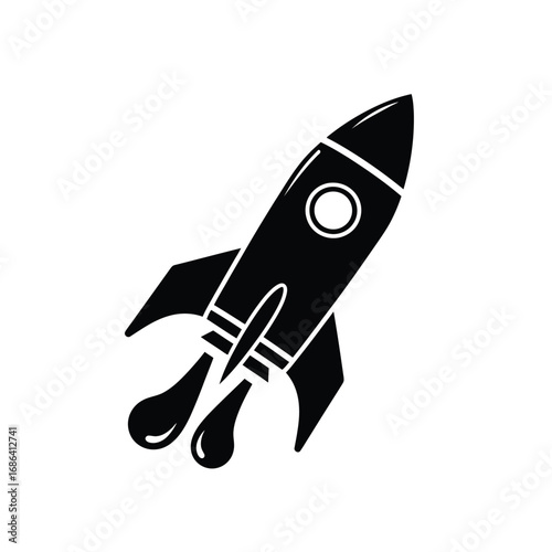 Isolated retro cartoon space rocket ship flying through the sky