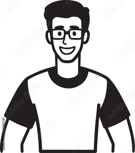 Handsome Man Black and White Illustration Vector Image Male Portrait Fashion Sketch Line Art Design