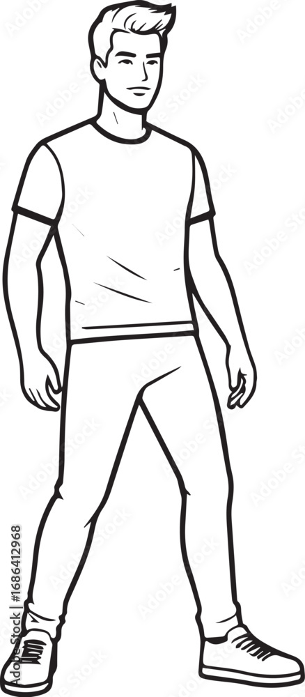 Fototapeta premium Handsome Man Black and White Illustration Vector Image Male Portrait Fashion Sketch Line Art Design