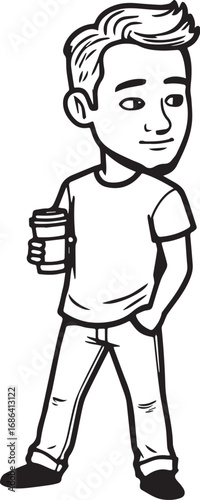 Handsome Man Black and White Illustration Vector Image Male Portrait Fashion Sketch Line Art Design