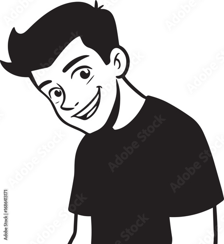 Handsome Man Black and White Illustration Vector Image Male Portrait Fashion Sketch Line Art Design