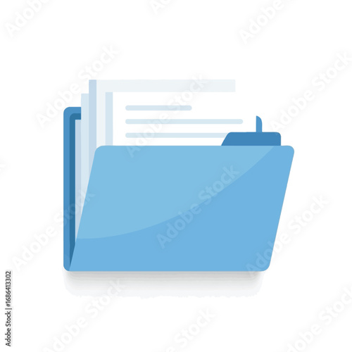 Blue folder icon with documents, digital file storage concept.