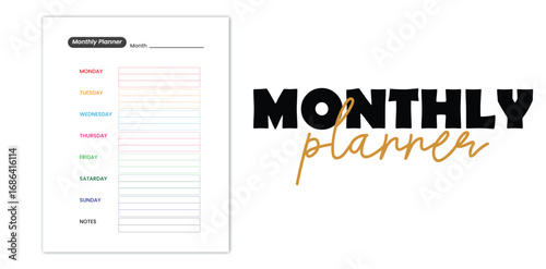 monthly,planner,black modern flat vector illustration for minimalist organizer design vector graphic for productivity