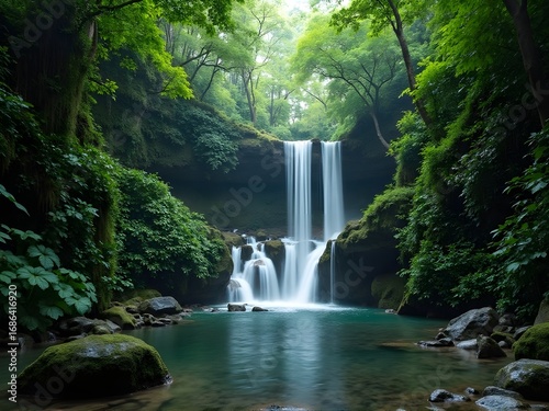 Hidden Jungle Waterfall in the forest