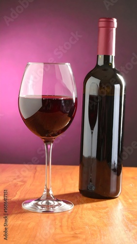 Red wine in glass and bottle