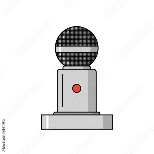 A simple, flat illustration of a modern microphone with a red recording button.