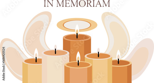 In Memoriam Illustration of Burning Candles Surrounded by LightColored Elements for Remembrance and Condolences