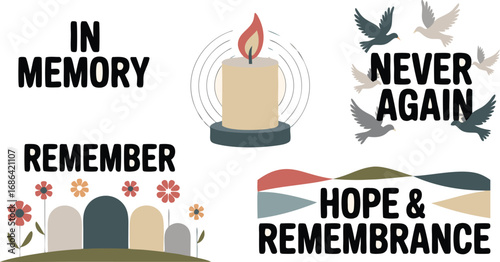 In Memory and Remembrance Candle, Graves, Doves, and Hopeful Messages to Honor the Fallen Ones