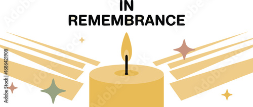 In Remembrance Design Candle, Rays of Light, and Stars for Memorials and Celebrations of Life