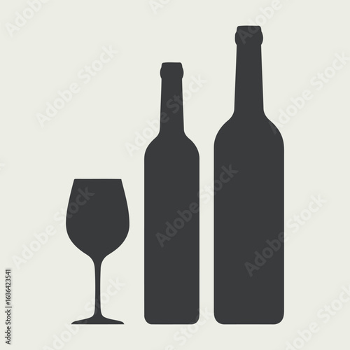 Vector art of two bottles and a wine glass on a neutral background