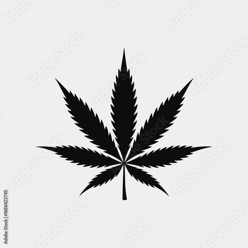 Cannabis leaf black silhouette icon, hemp plant illustration, marijuana symbol, herbal medicine design element, organic vector graphic.