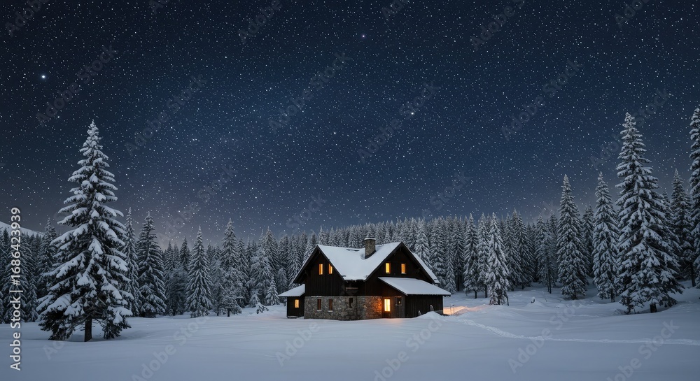Fototapeta premium winter landscape with house
