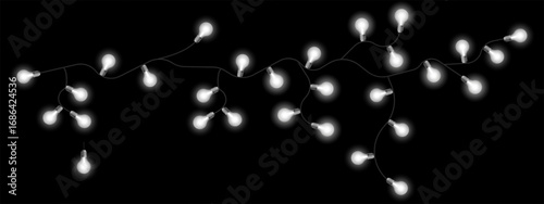 Party lights set icon. Twisted electric string with glowing bulbs in soft yellow and blue tones. Used for celebration decor, events, and cozy mood visuals.