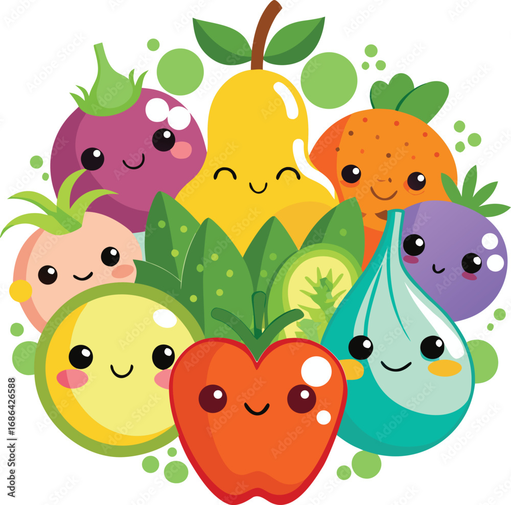 Fototapeta premium Vibrant assortment of fresh vegetables and produce illustration