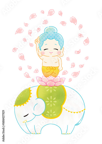 花まつり　かわいいお釈迦さまと白象　イラスト