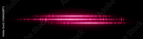 Soundwave line set. Dual horizontal light rhythm lines with glitch pulse effect. Used in sound design, equalizer or futuristic motion UI.